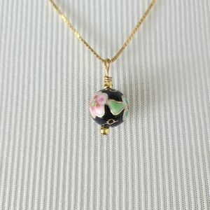 Cloisonne Pink Green Blue Floral Vintage Round Circular Pendant